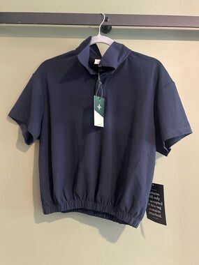 Tuckernuck Men's Navy Short-Sleeve Polo with Elastic Hem